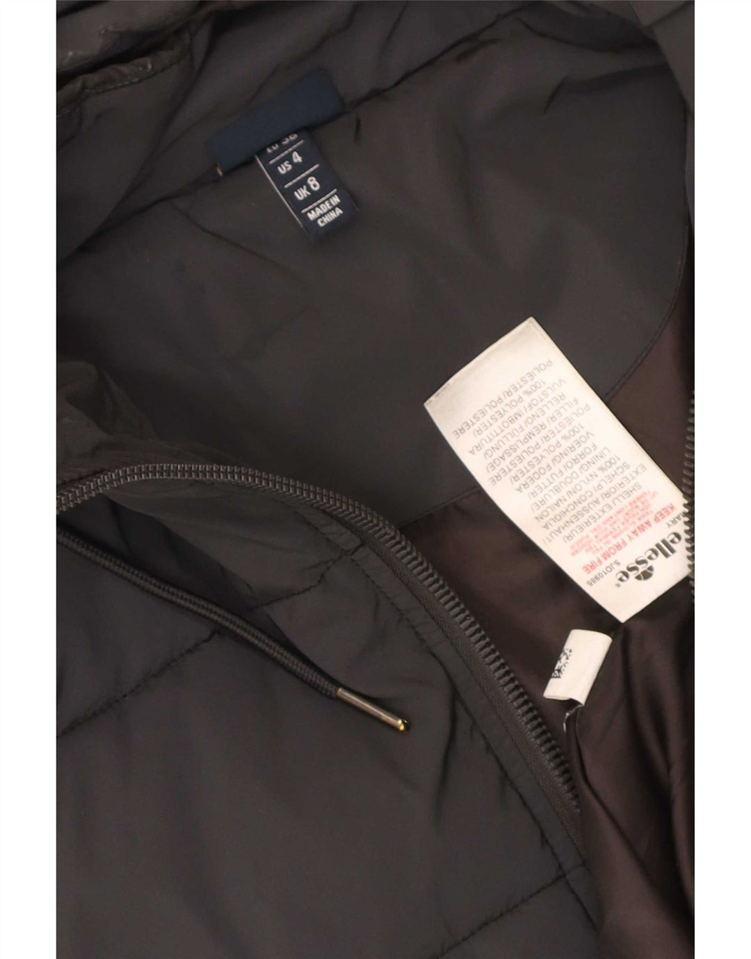Ellesse Damen-Kapuzen-Übergröße, gepolsterte Jacke, Größe S, Schwarz, Nylon