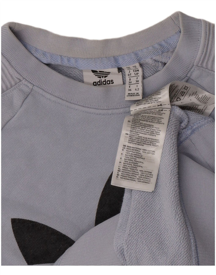 Adidas Damen Graphic Sweatshirt Pullover UK 10 Small Blau Baumwolle