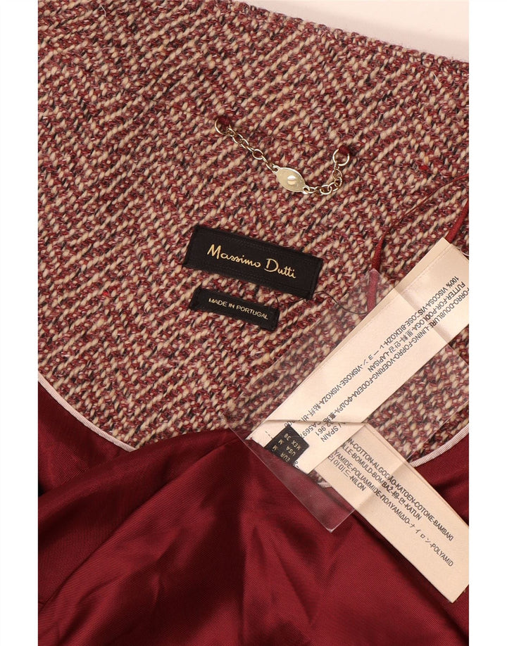 Massimo Dutti Damenmantel UK 14 Mittelrote Viskose mit Fischgrätenmuster