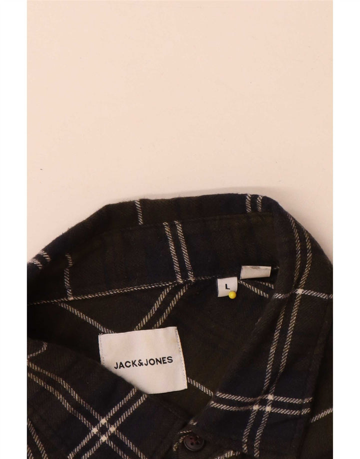 Jack & Jones Herren-Flanellhemd, groß, Khaki, kariert, Baumwolle