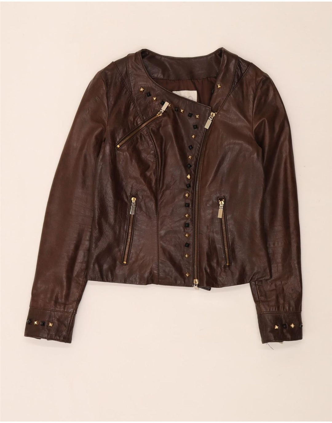 Vintage Damen Leder Bikerjacke IT 44 Mittelbraunes Leder