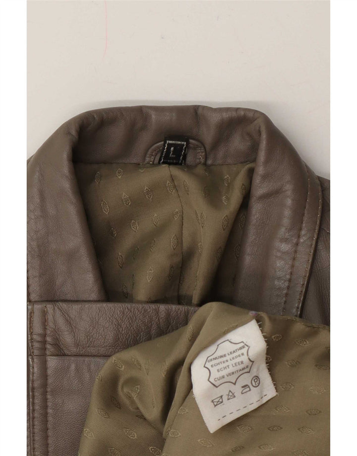 Vintage Damen Zweireihige Lederjacke UK 16 Large Grün
