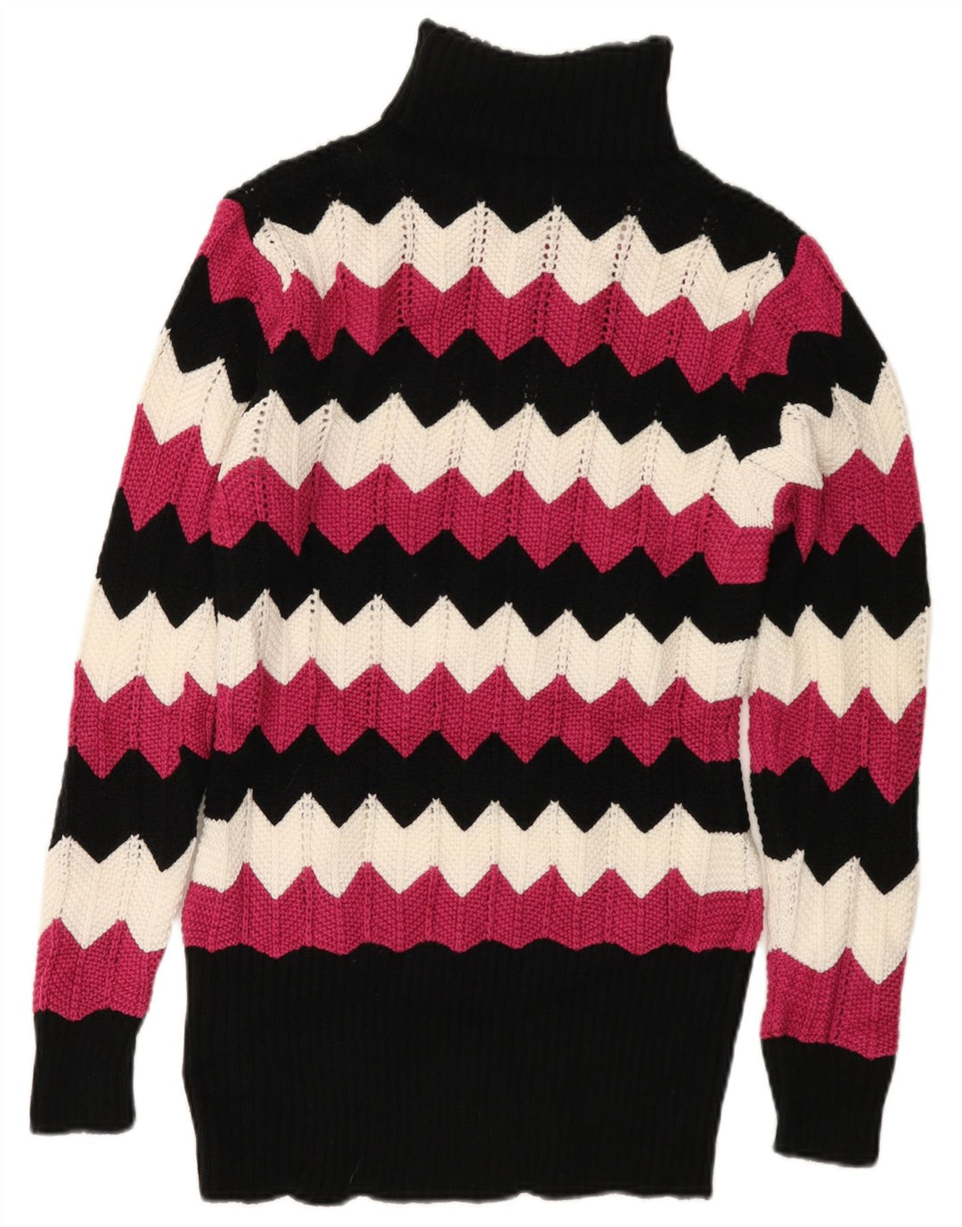 VINTAGE Damen Rollkragenpullover Pullover UK 16 Großer mehrfarbiger Chevron