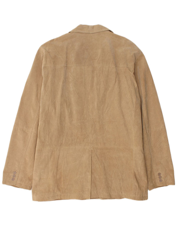 Vintage Herren 2-Knopf-Wildleder-Blazerjacke UK 46 3XL Beige Leder