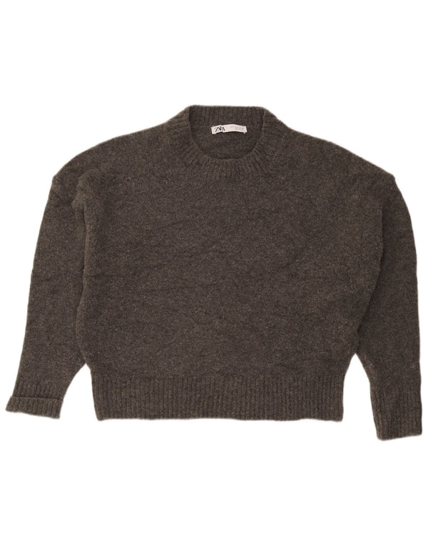 Zara Damen-Pullover mit entspannter Passform und Rundhalsausschnitt, Gr. 10, Größe S, Grau, Acryl