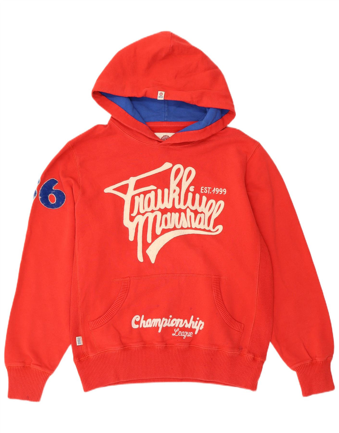 FRANKLIN MARSHALL Damen Varsity Graphic Hoodie Pullover UK 18 XL Rote Baumwolle