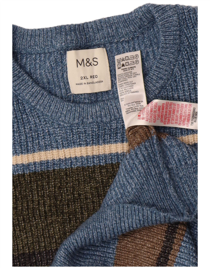 Marks & Spencer Herren-Pullover mit Rundhalsausschnitt, 2XL, blau gestreift, Polyamid