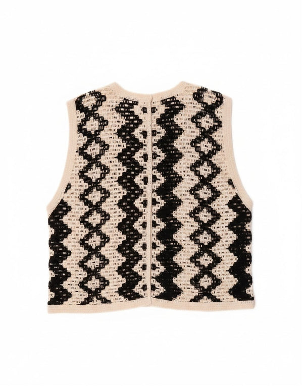 Vintage Damen Crop Ärmelloser Cardigan Pullover UK 14 Medium Off White