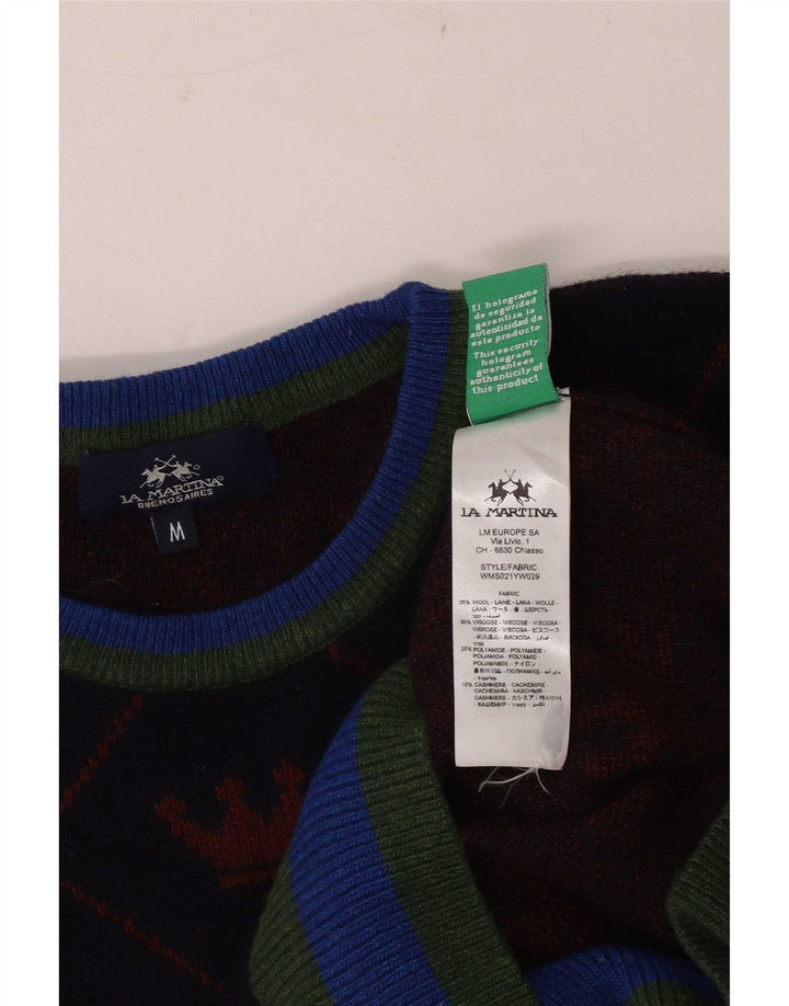 La Martina Herren-Pullover mit abstraktem Muster und Rundhalsausschnitt in mittlerem Marineblau