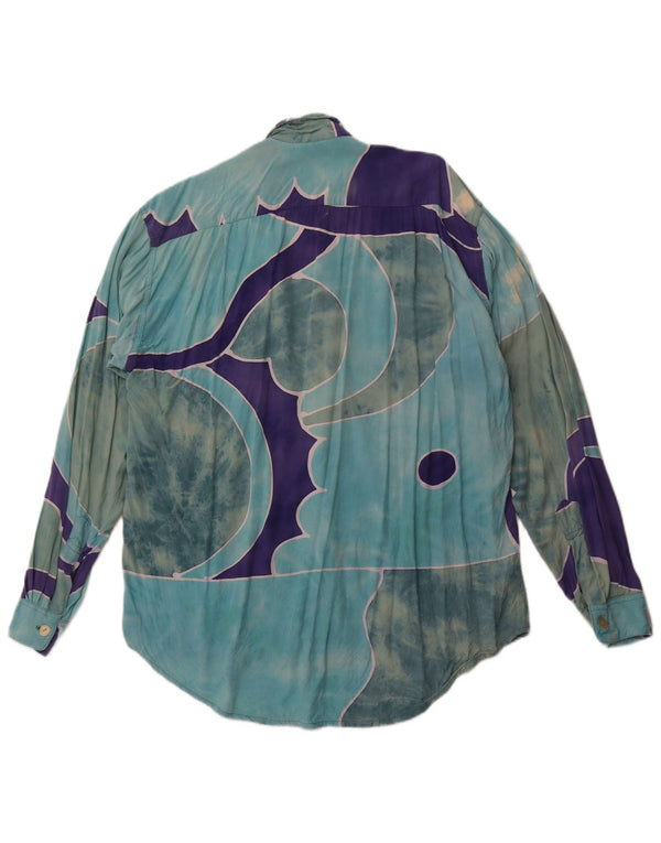 VINTAGE Herren Hemd mit abstraktem Muster XL Blau Rayon