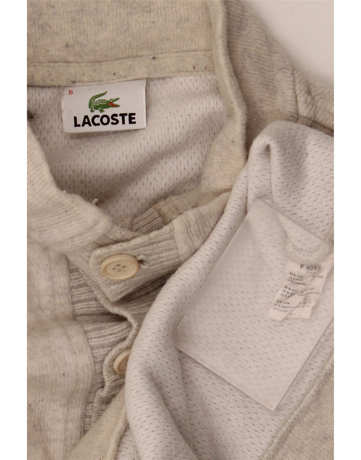 Lacoste Herren-Pullover mit Knopfkragen, Größe 5, große beige gesprenkelte Wolle