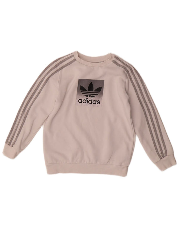 Adidas Jungen Sweatshirt mit Grafik, 9–10 Jahre, weiße Baumwolle