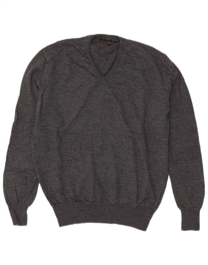 Zara Herren V-Ausschnitt Pullover Pullover XL Grau