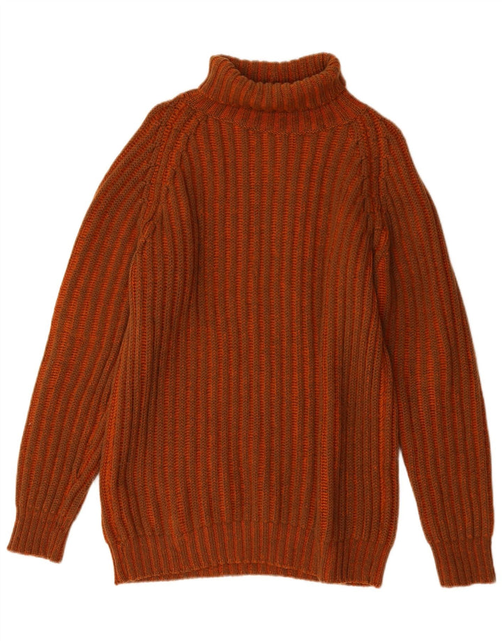 Vintage Herren Rollkragenpullover, große orange gestreifte Wolle