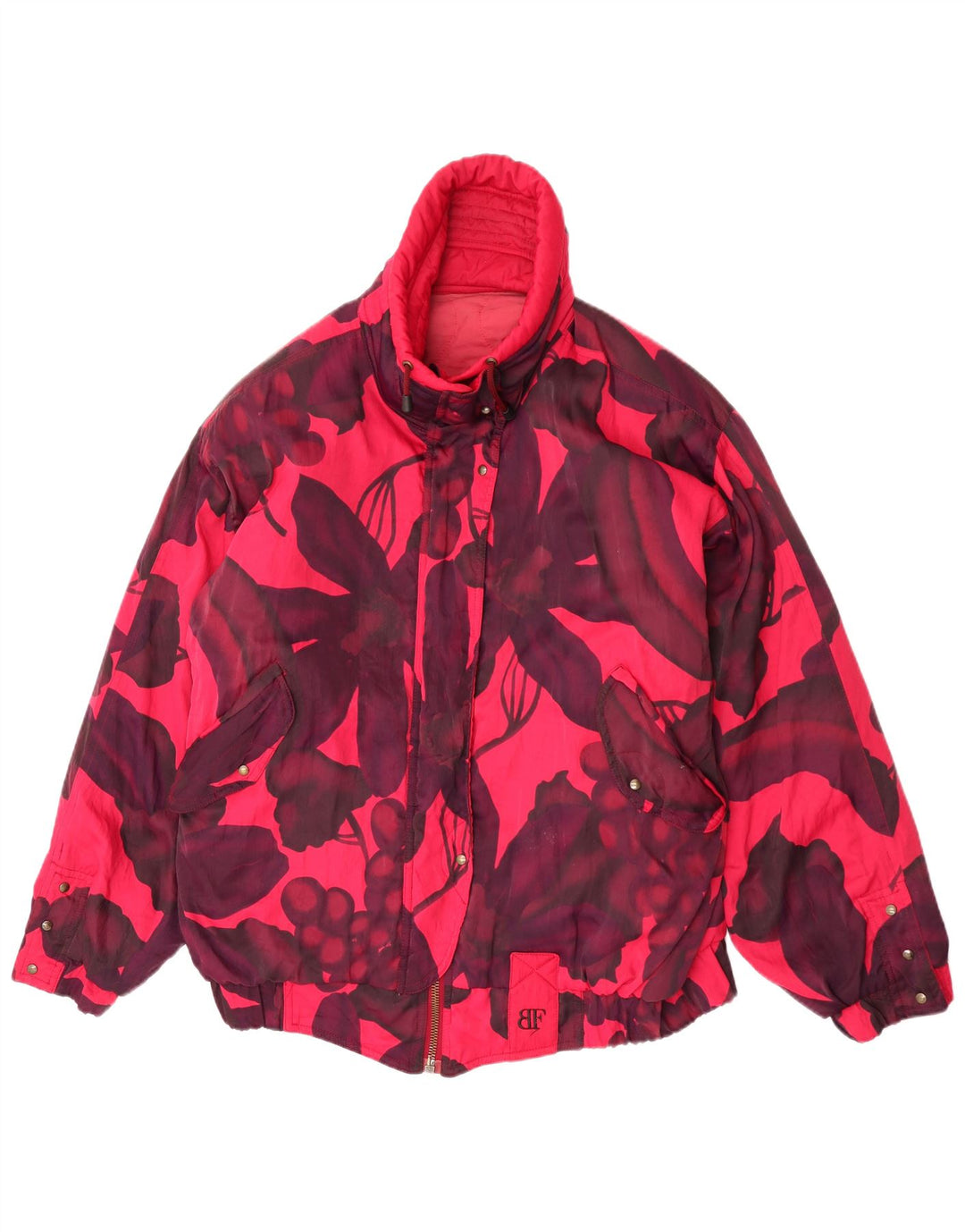 Übergroße Damen-Skijacke von Belfe & Belfe, UK 16, großes rosafarbenes Nylon mit Blumenmuster