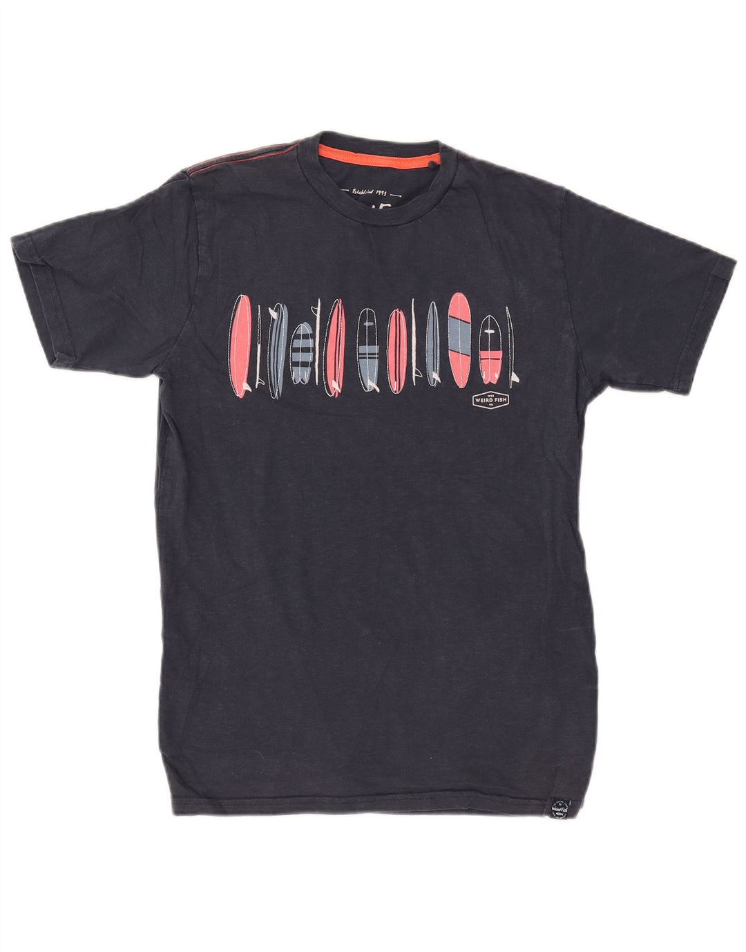 WEIRD FISH Herren-T-Shirt mit Grafik, Größe S, Marineblau, Baumwolle