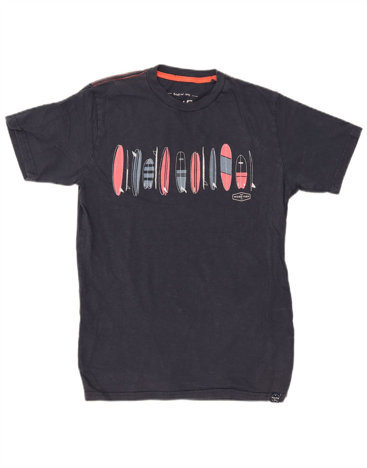WEIRD FISH Herren-T-Shirt mit Grafik, Größe S, Marineblau, Baumwolle