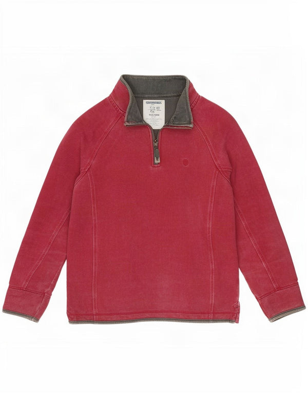 Fat Face Herren-Sweatshirt mit Reißverschluss am Hals, Mittelgroße Burgunderrote Baumwolle