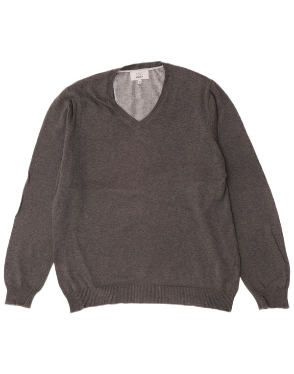 Marks & Spencer Herren-Pullover mit normaler Passform und V-Ausschnitt in Mittelgrau meliert