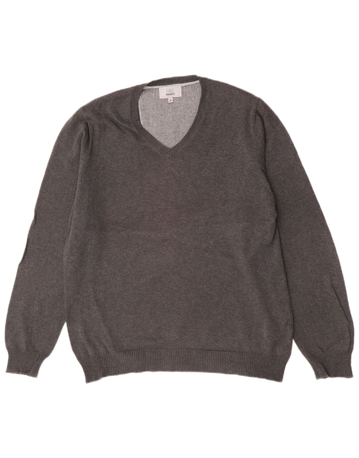Marks & Spencer Herren-Pullover mit normaler Passform und V-Ausschnitt in Mittelgrau meliert