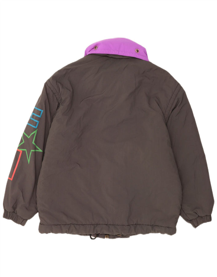 Belfe Womens Graphic Oversized Wattierte Jacke UK 14 Mittelgrau Farbblock