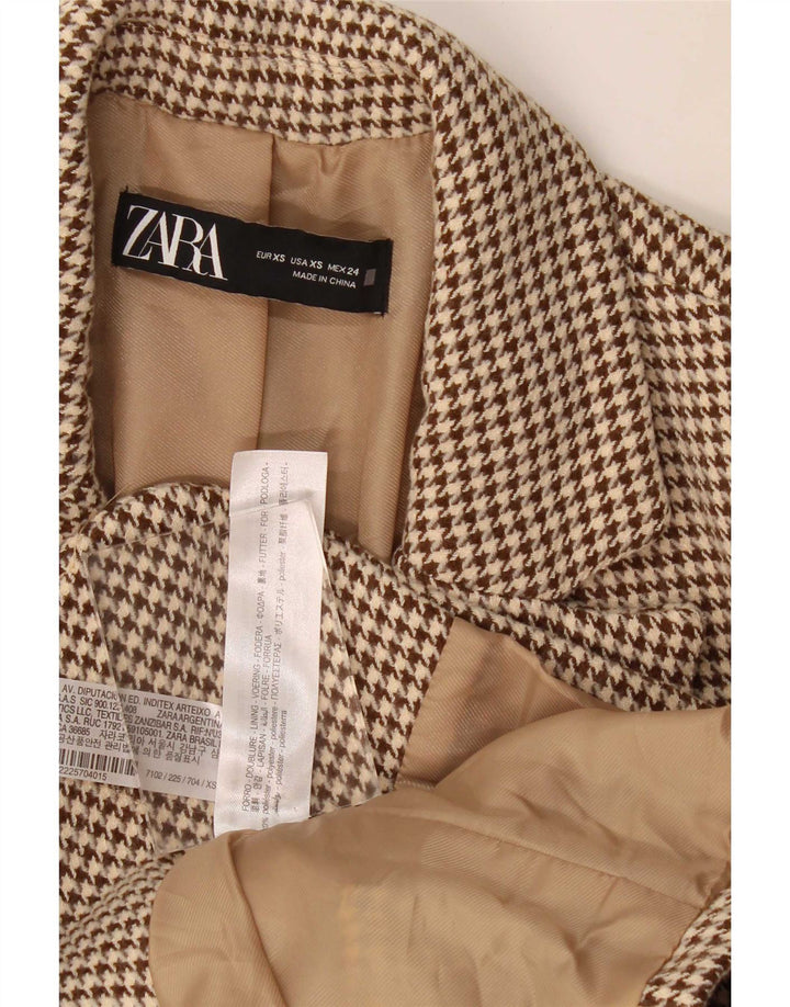 Zara Damen 2-Knopf-Übergröße-Blazerjacke UK 6 XS Brauner Hahnentritt