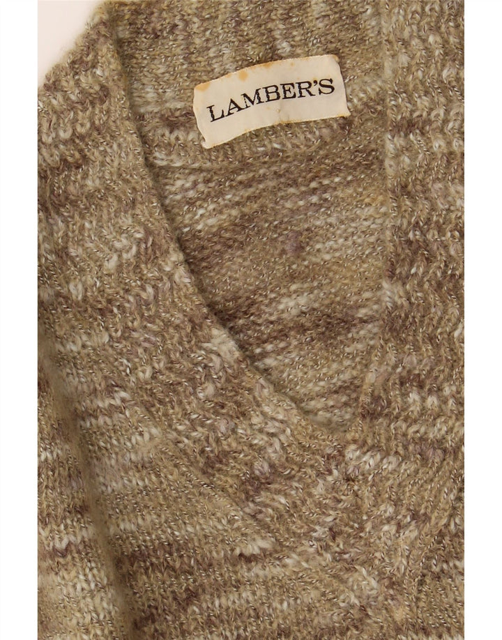 LAMBERS Womens Crop V-Neck Jumper Sweater IT 44 Medium Khaki Vintage Lambers and Second-Hand Lambers from Messina Hembry 