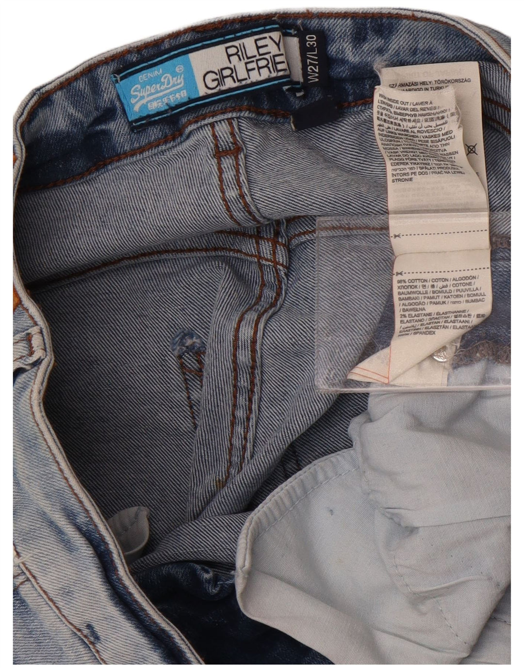 Superdry Damen Riley Slim Jeans W27 L25 Blaue Baumwolle