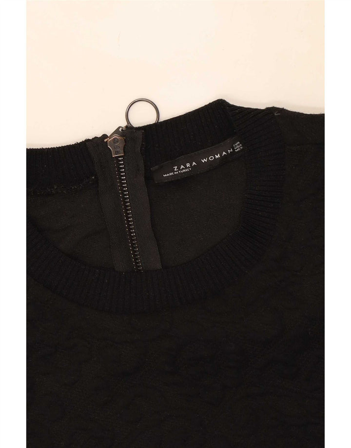 Zara Damen-Basic-Kleid mit kurzen Ärmeln, Größe S, Schwarz, Paisleymuster, Polyester