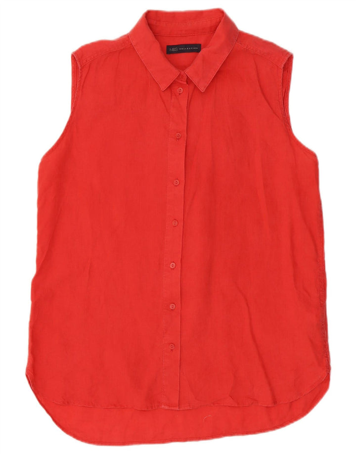 MARKS & SPENCER Damen Ärmelloses Hemd UK 12 Mittelrosa Leinen