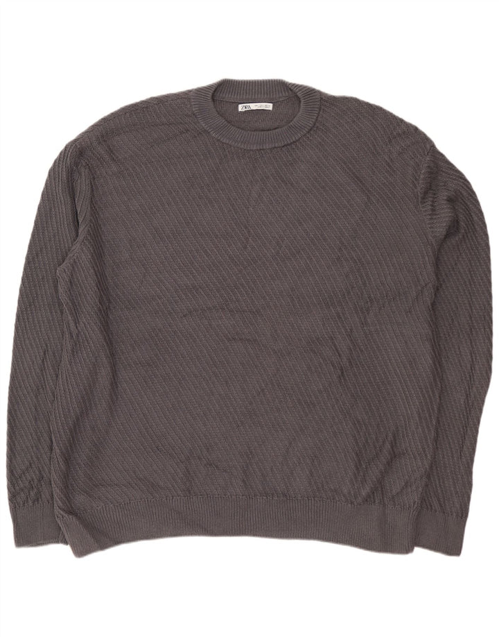 ZARA Herren-Pullover, lockere Passform, Rundhalsausschnitt, Größe L, Grau