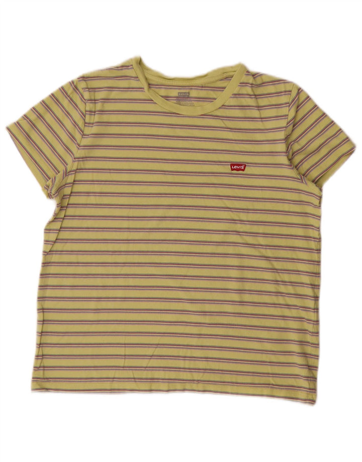 Levi's Damen T-Shirt Top UK 14 Mittelgelb gestreift aus Baumwolle