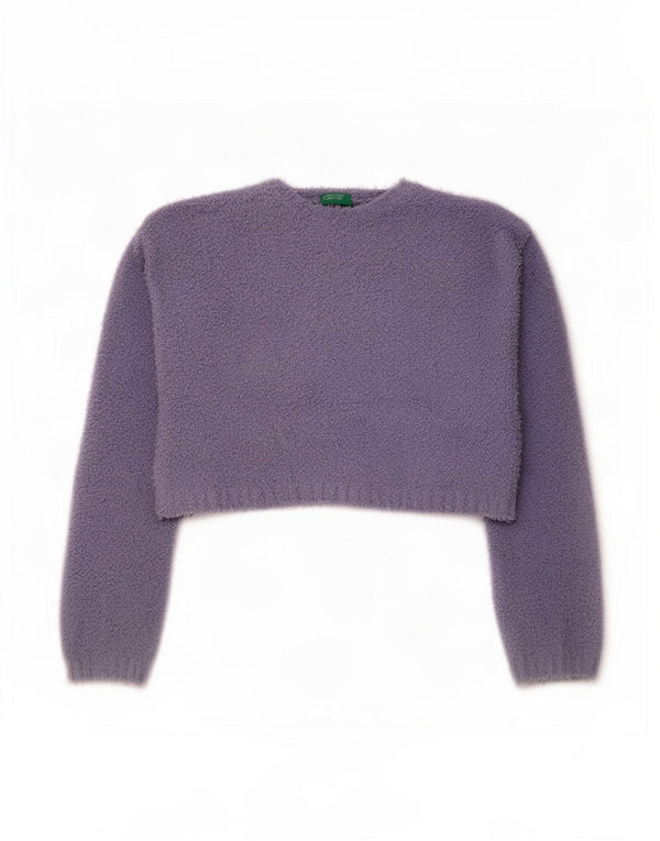 Benetton Damen Crop Pullover mit U-Boot-Ausschnitt, UK 14, Mittelviolett