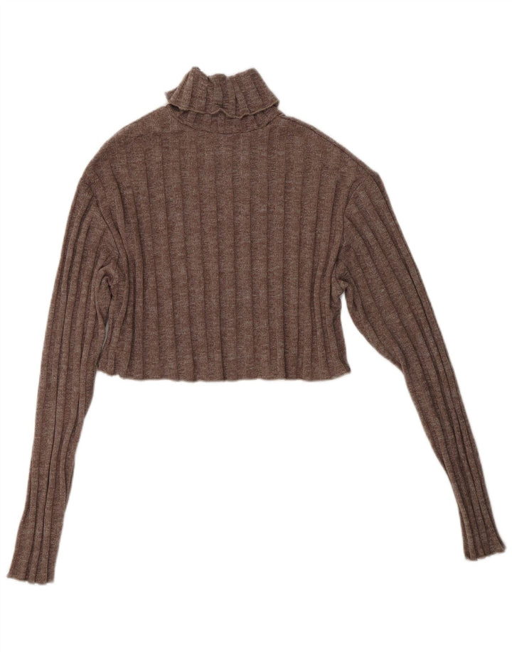 ZARA Damen Crop Rollkragenpullover Pullover UK 10 Small Braun Polyester