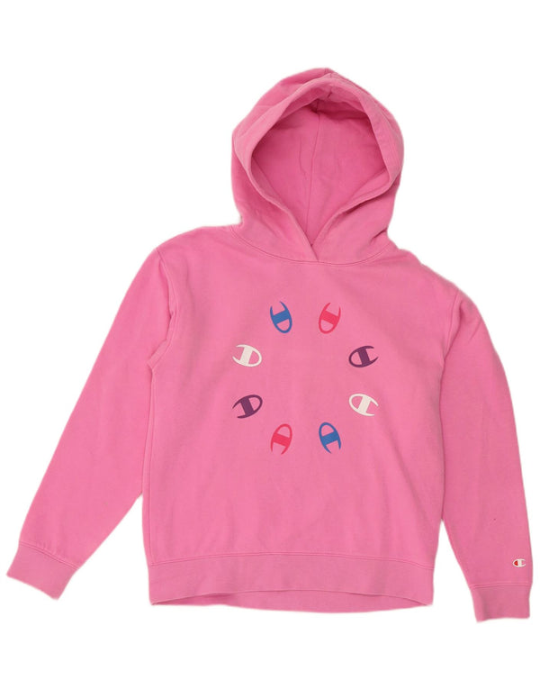Champion Mädchen-Kapuzenpullover mit Grafik, 13–14 Jahre, XL, rosa, Baumwolle