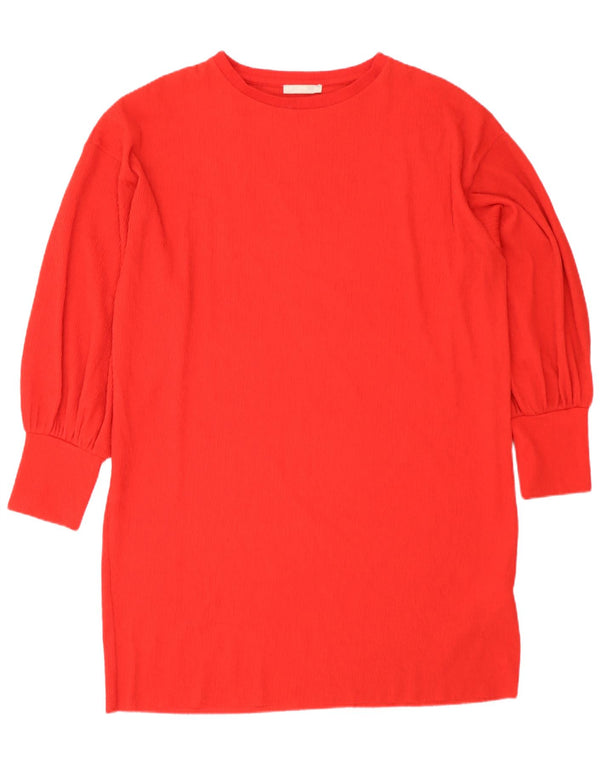 Zara Damen-Langarm-Übergröße-Zeltkleid UK 16 Large Rot Polyester