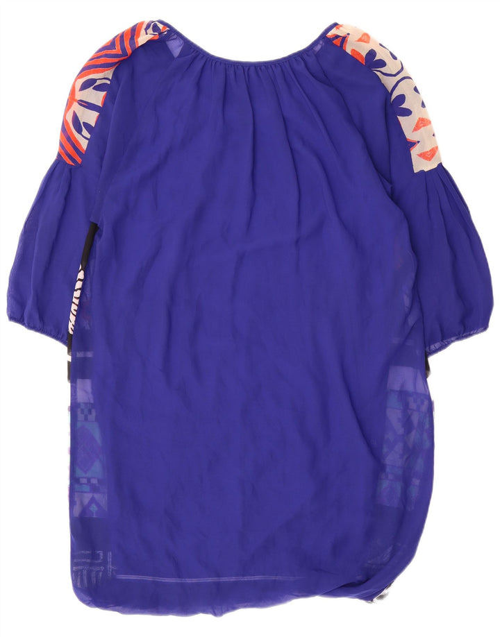 Desigual Damen Grafisches 3/4-Ärmel-Kaftan-Kleid UK 14 Mittelblaues Patchwork