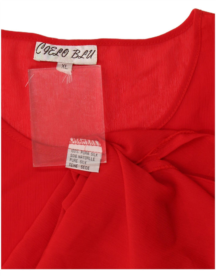 Vintage Damen Bluse Top UK 18 XL Rote Seide