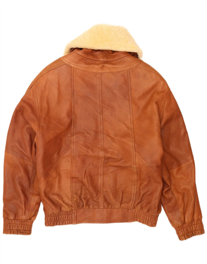 Vintage Herren Loose Fit Bomber Lederjacke EU 46 Klein Braun