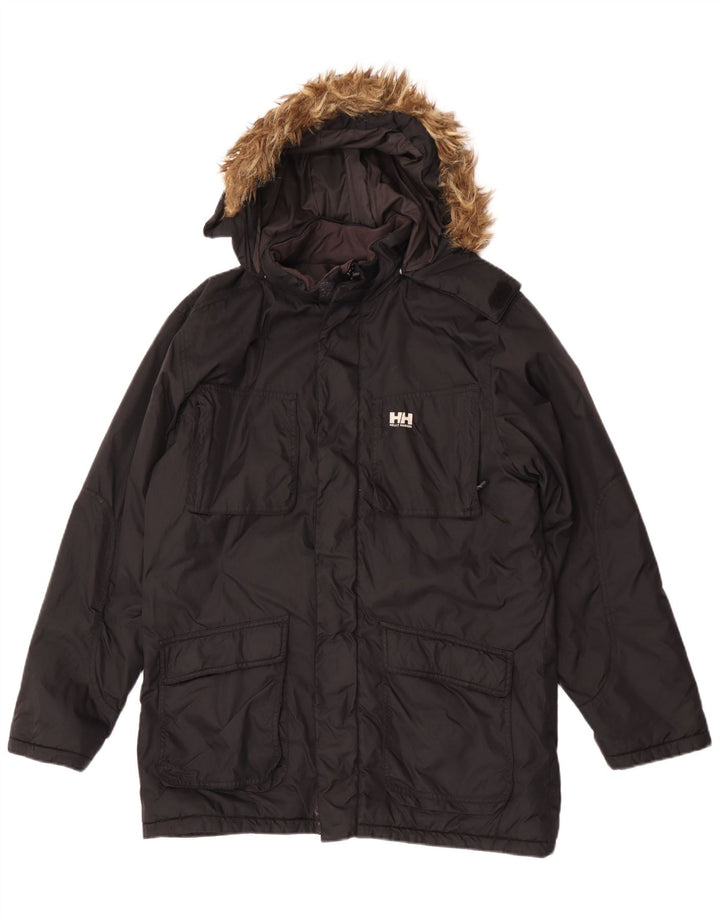 Helly Hansen Jungen-Parkajacke mit Kapuze, 15–16 Jahre, schwarzes Polyamid
