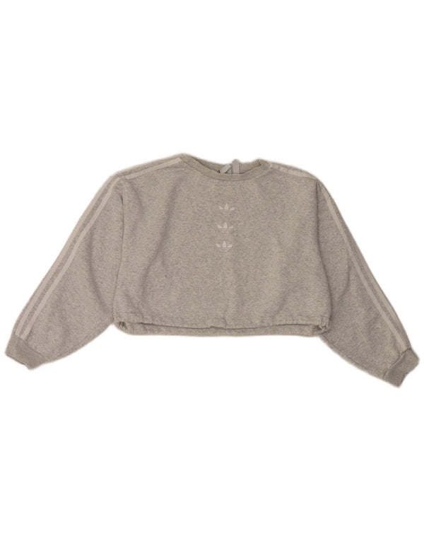 Adidas Damen Crop Oversized Sweatshirt Pullover UK 10 Small Grau meliert