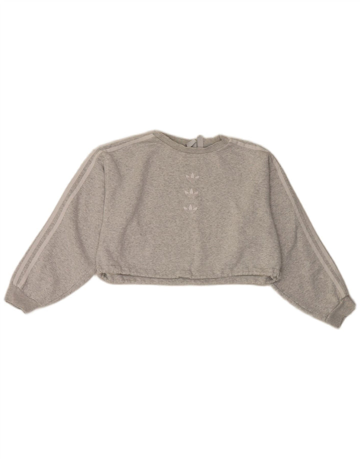 Adidas Damen Crop Oversized Sweatshirt Pullover UK 10 Small Grau meliert