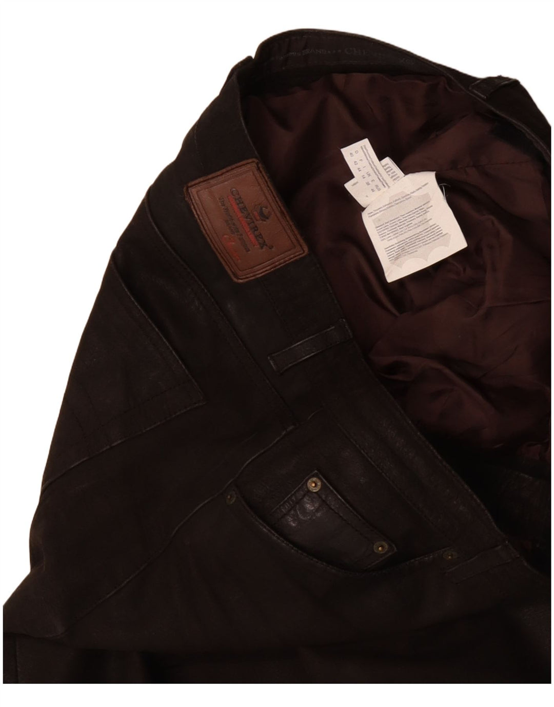 CHEVIREX Herren gerade Lederhose W40 L33 braunes Leder