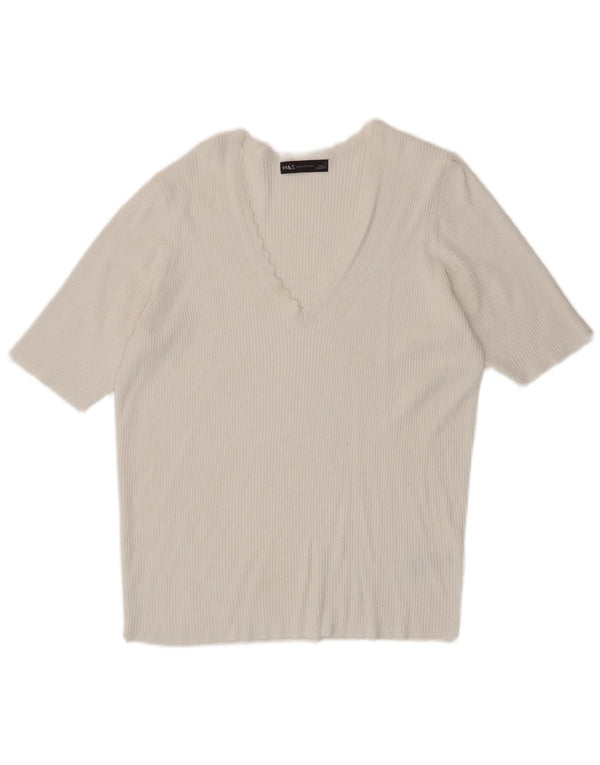 Marks & Spencer Damen T-Shirt Top UK 14 Large Weiße Viskose