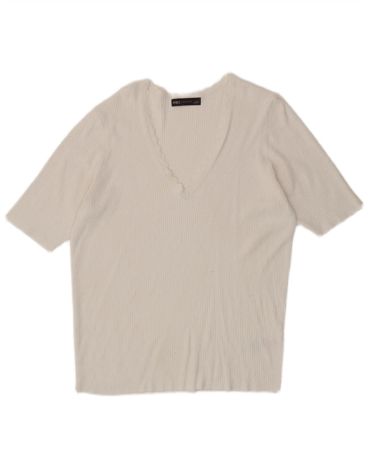 Marks & Spencer Damen T-Shirt Top UK 14 Large Weiße Viskose