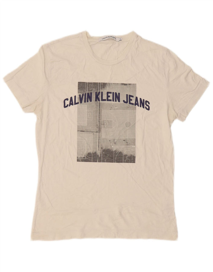 Calvin Klein Jeans Herren-T-Shirt mit Grafik, mittelweiße Baumwolle