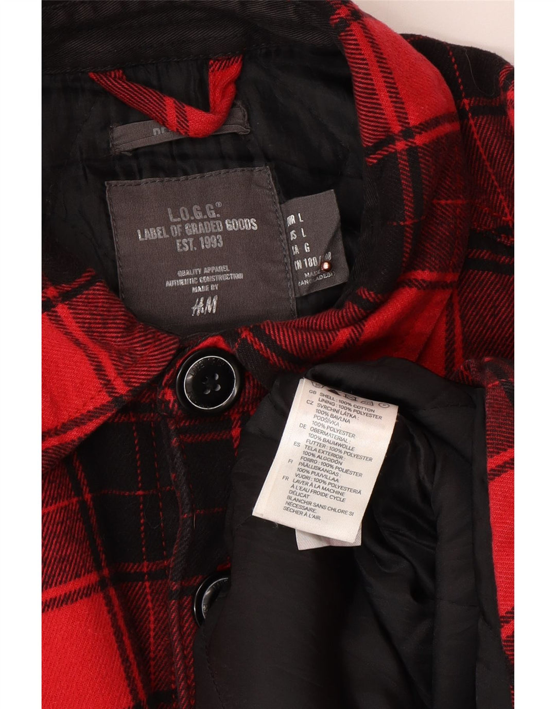 H&M Herren-Lumberjack-Flanellhemd, groß, rosa kariert, Baumwolle
