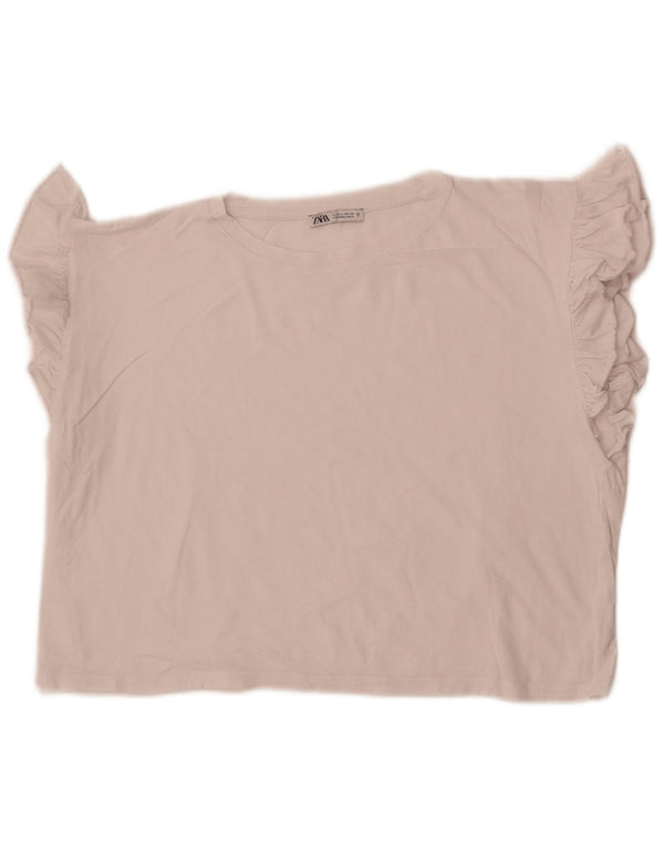 Zara Damen Crop Bluse Top UK 16 Large Weiß