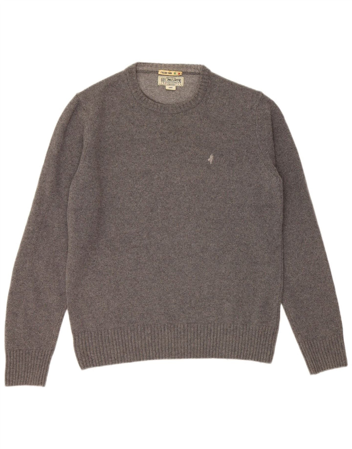 Marlboro Classics Herren-Pullover mit Rundhalsausschnitt, Größe L, graue Wolle