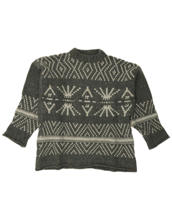 Sisley Damen-Pullover, übergroß, Rundhalsausschnitt, Gr. 18, XL, Grün, Fair Isle